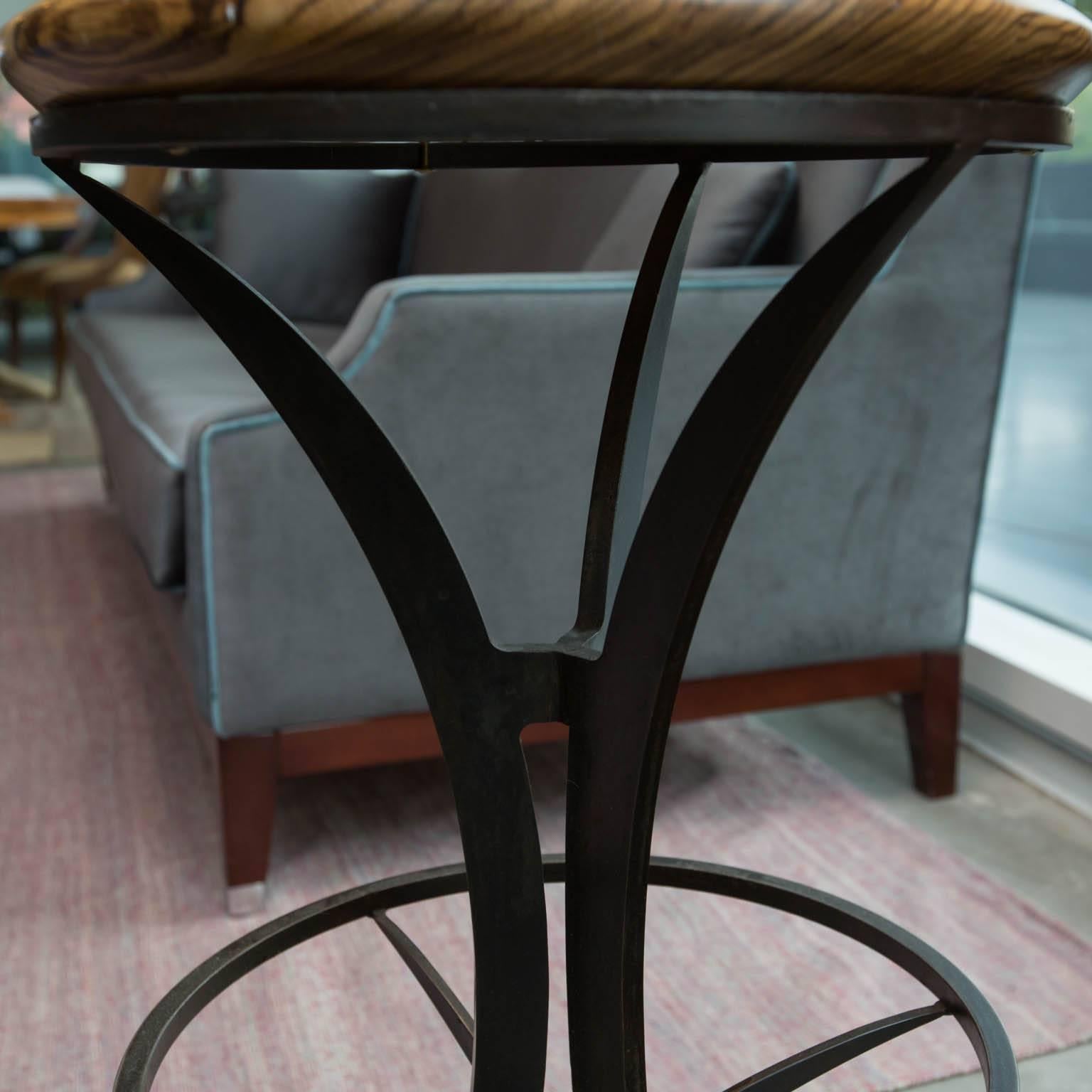 Contemporary Zebrawood and Forged Steel Bar Stools by Gregory Clark