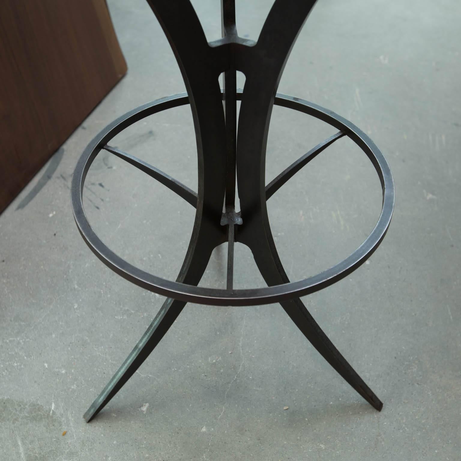 American Zebrawood and Forged Steel Bar Stools by Gregory Clark