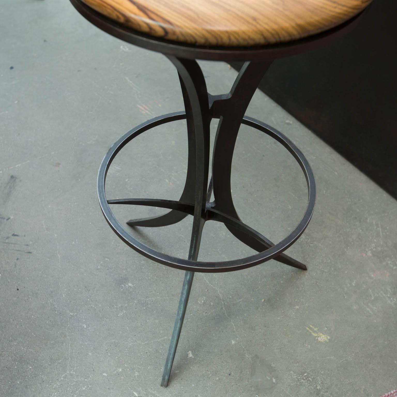 Modern Zebrawood and Forged Steel Bar Stools by Gregory Clark