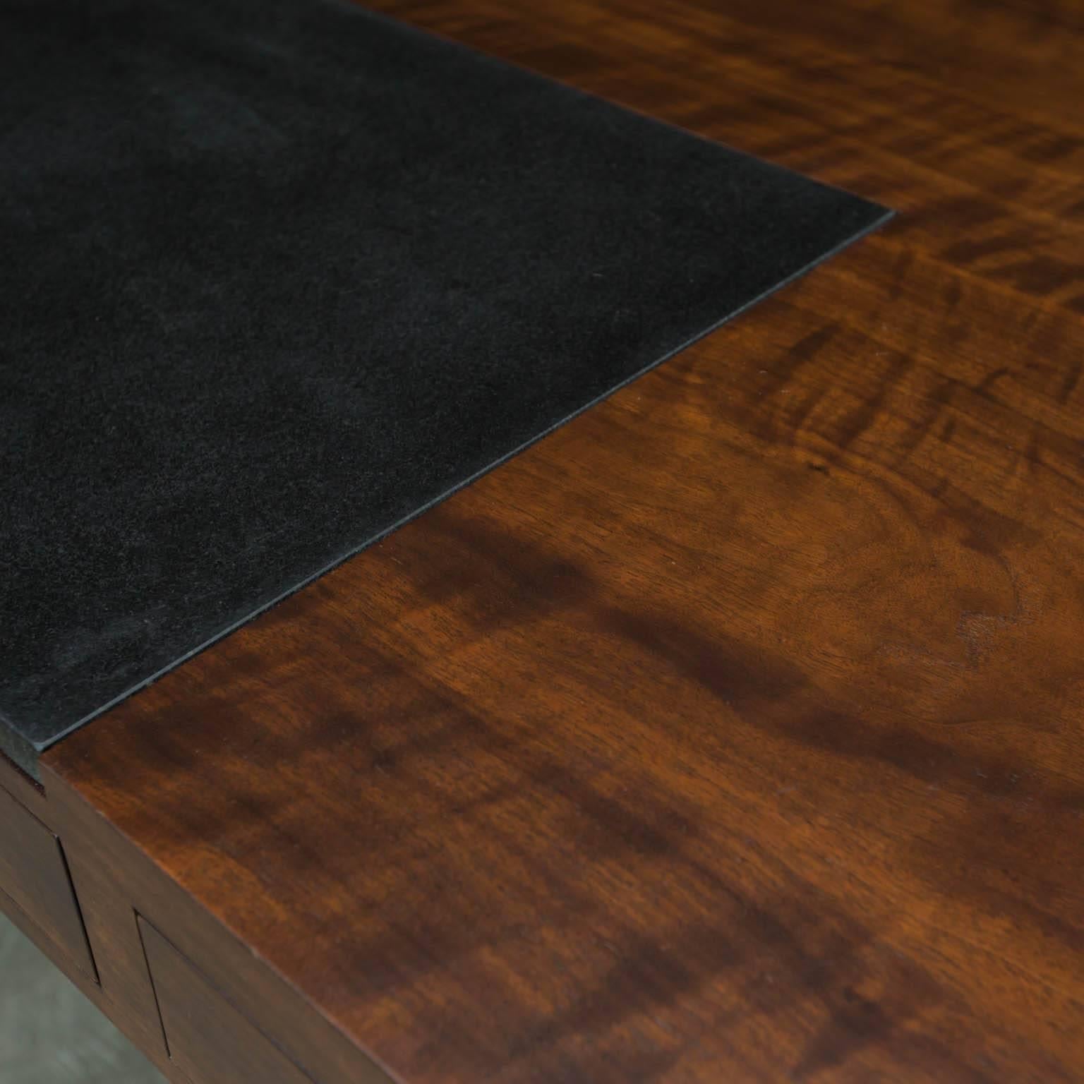 Patinated Modern Walnut and Granite Executive Desk by Gregory Clark For Sale