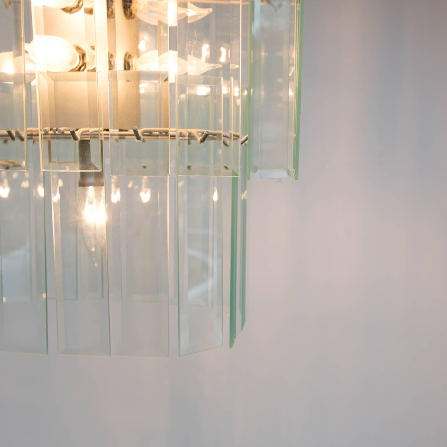 American Mid-Century Modern Beveled Glass Chandelier For Sale
