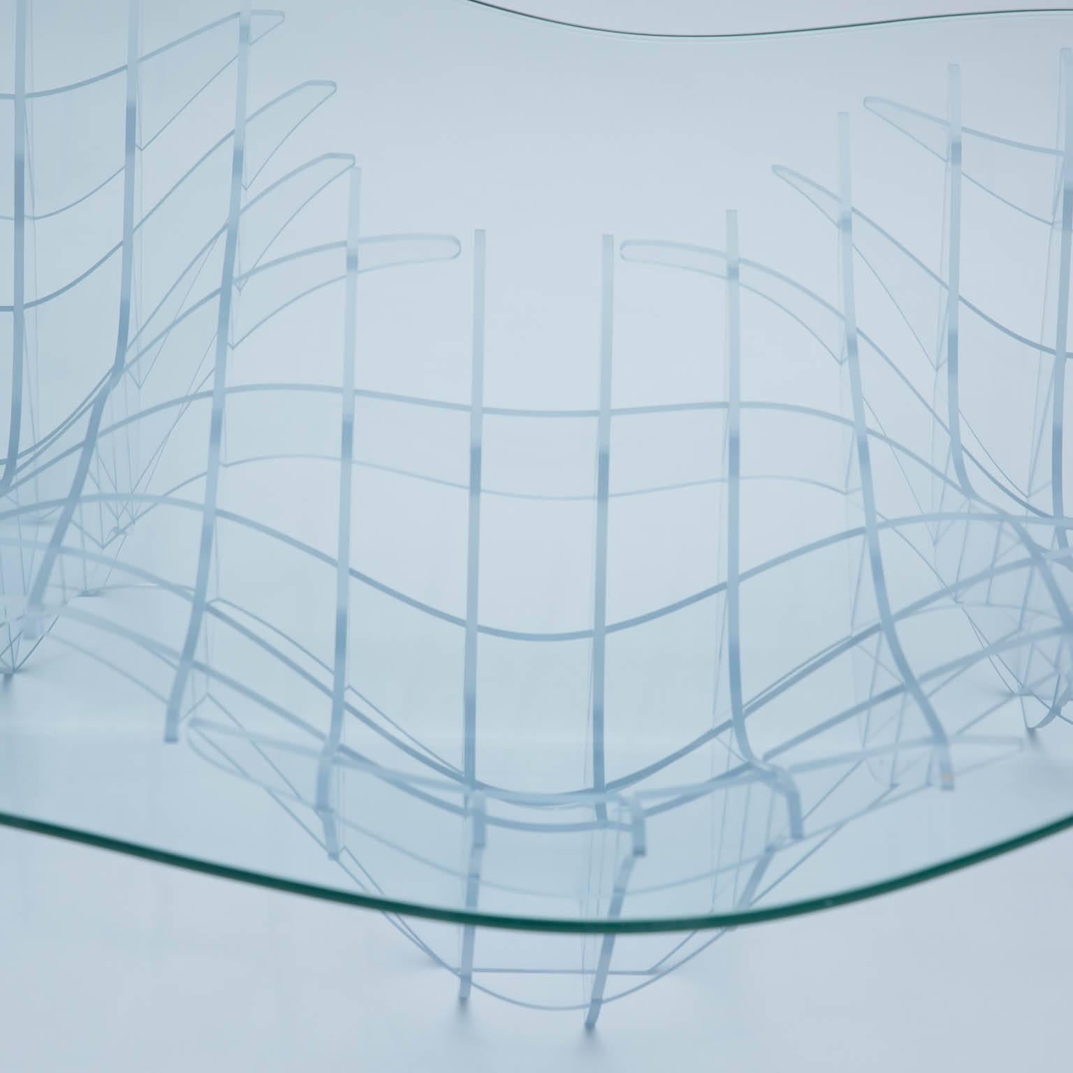 Modern Sculptural Lucite and Glass Coffee Table by Sam Poulos