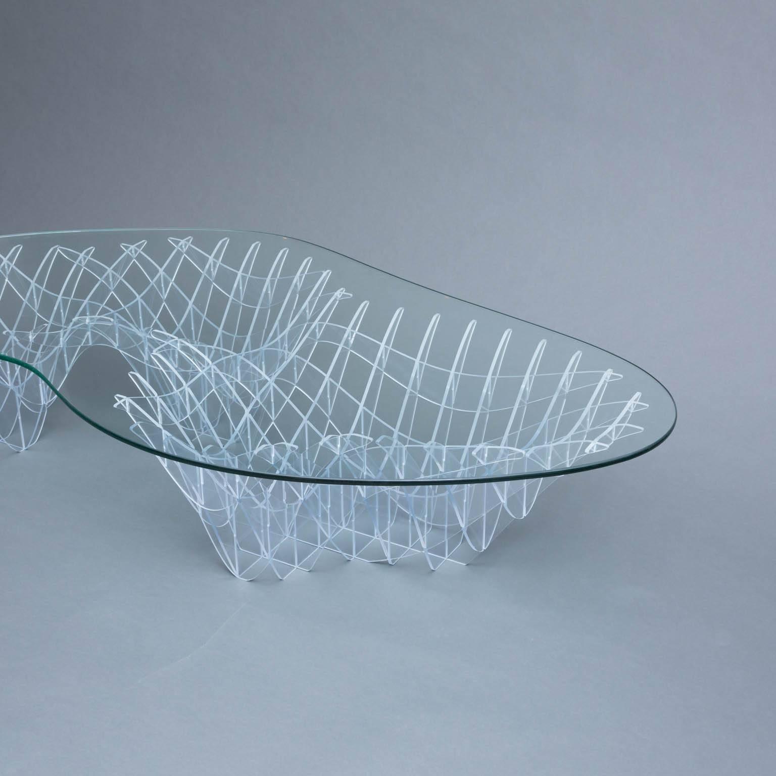 Contemporary Sculptural Lucite and Glass Coffee Table by Sam Poulos