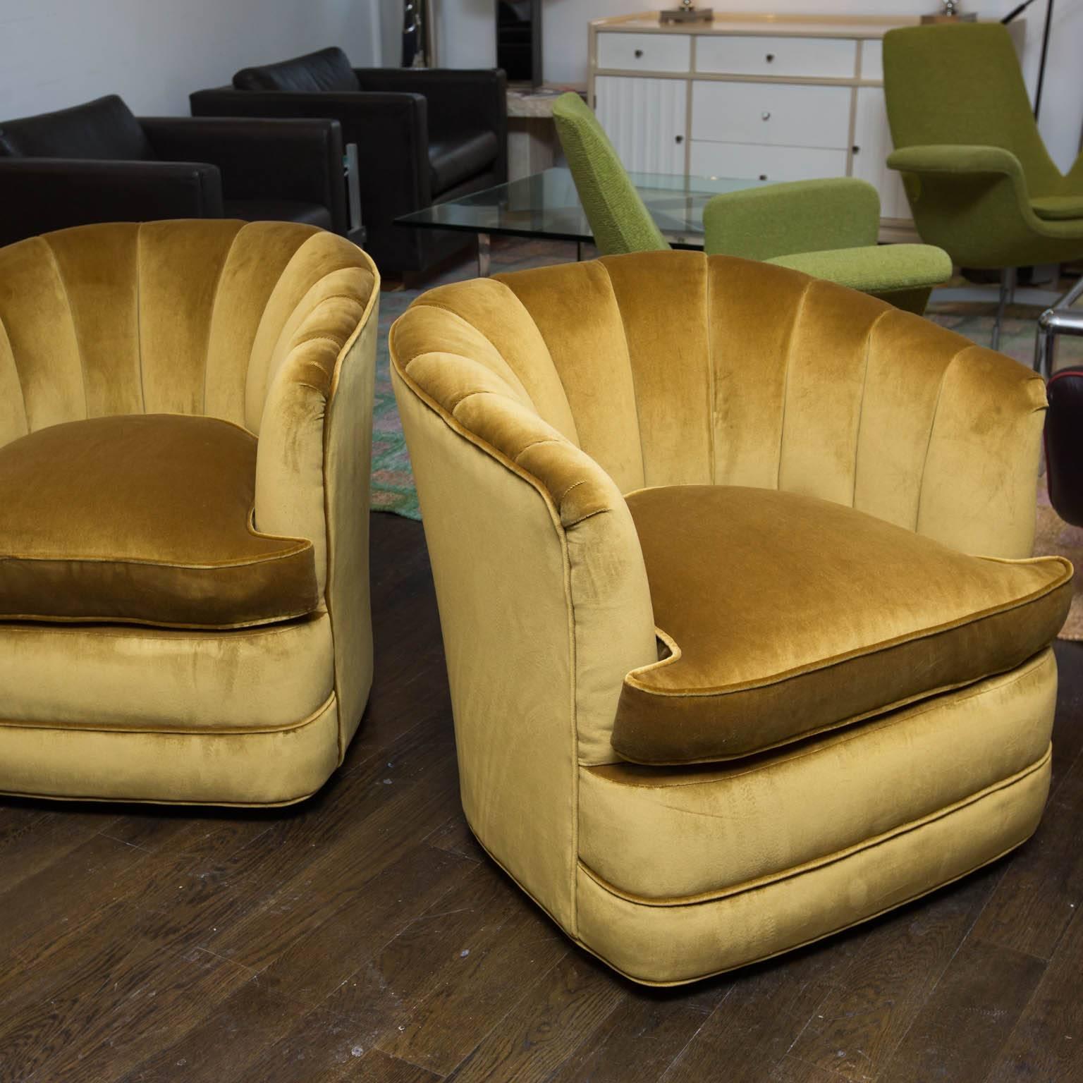 American Pair of Midcentury Channel Backed Swivel Chairs