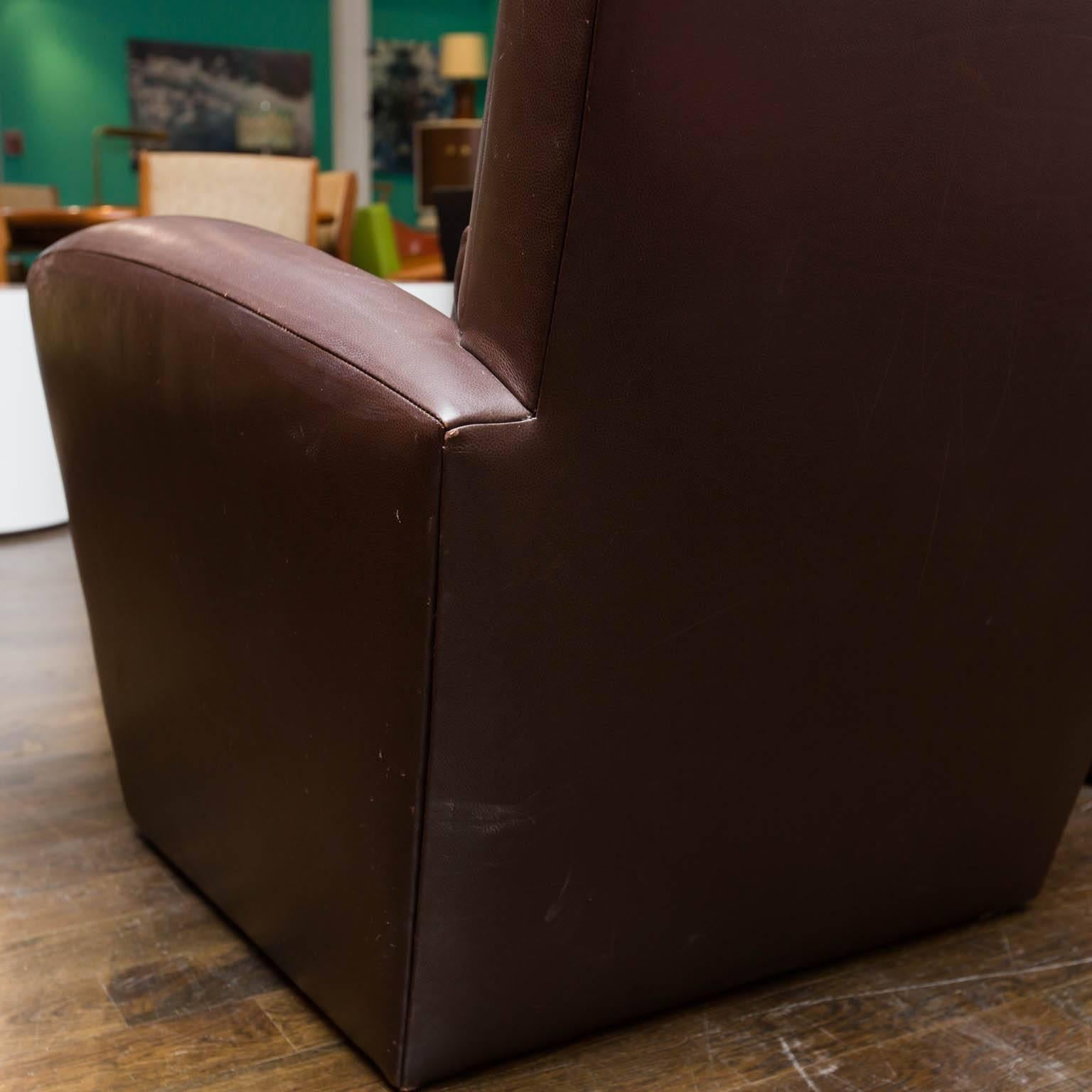 Modern Holly Hunt Brown Leather Swivel Chairs
