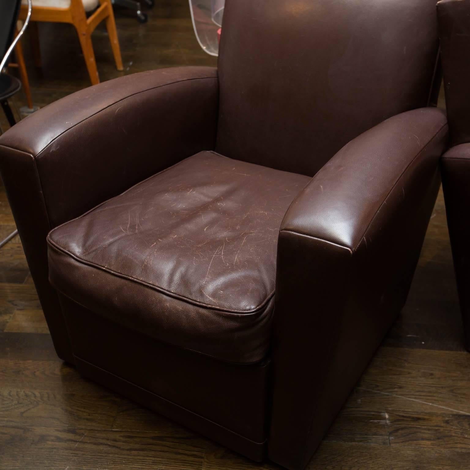 Holly Hunt Brown Leather Swivel Chairs 1
