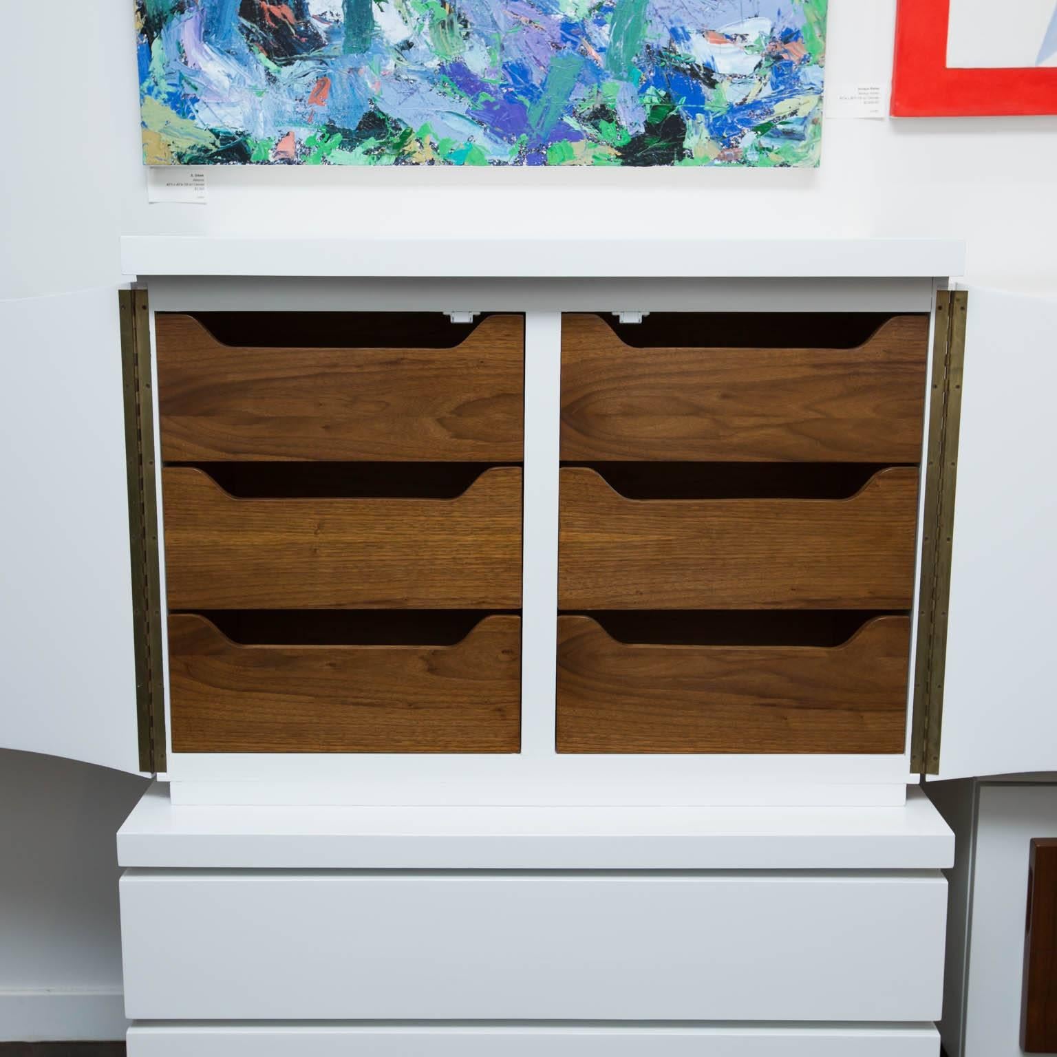American Mid-Century Modern White Lacquered Highboy Dresser
