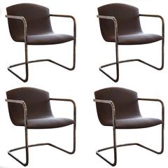 Set of Four Milo Baughman for Thayer Coggin Chrome Dining Chairs