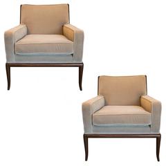 Pair of Robsjohn-Gibbings for Widdicomb Walnut Lounge Chairs in Mohair