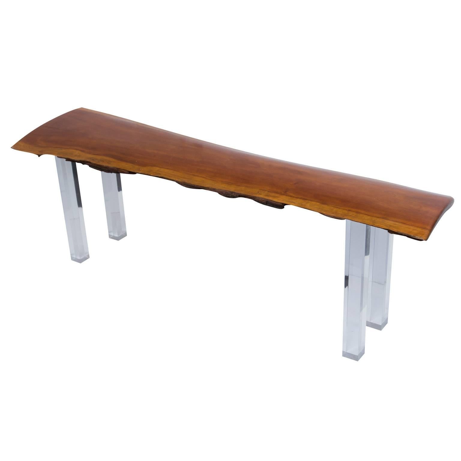 Live Edge Bench with Lucite Legs For Sale