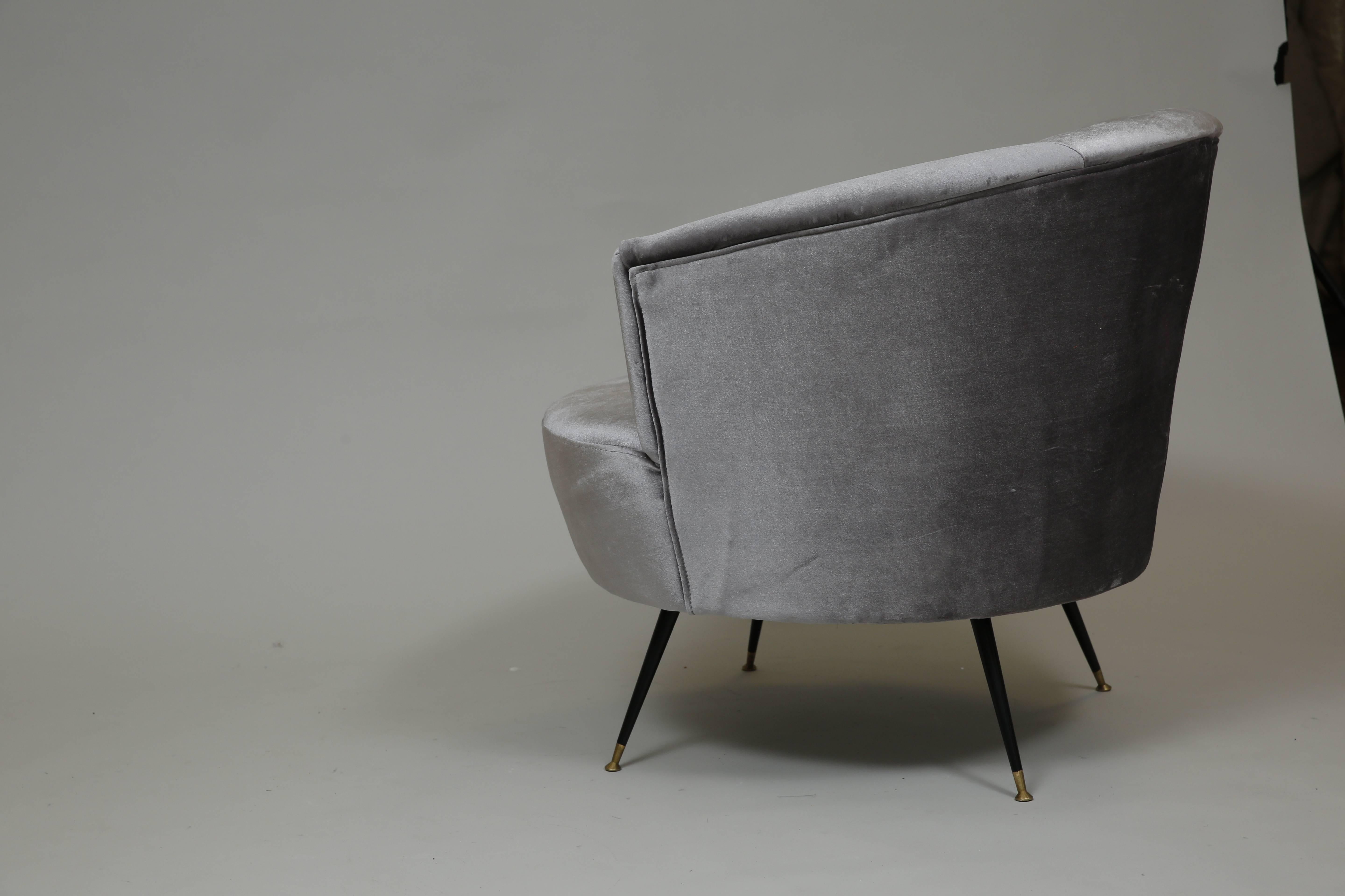 American Mid-Century Modern Barrel Chairs in Kravet Velvet