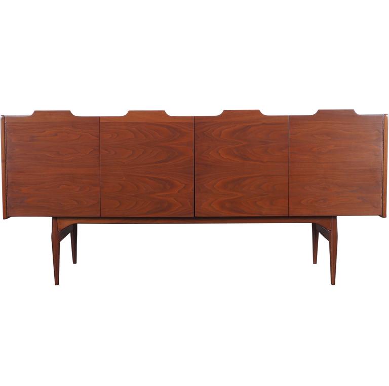 Vintage Walnut BiFolding Doors Credenza by John Keal For Sale at 1stdibs