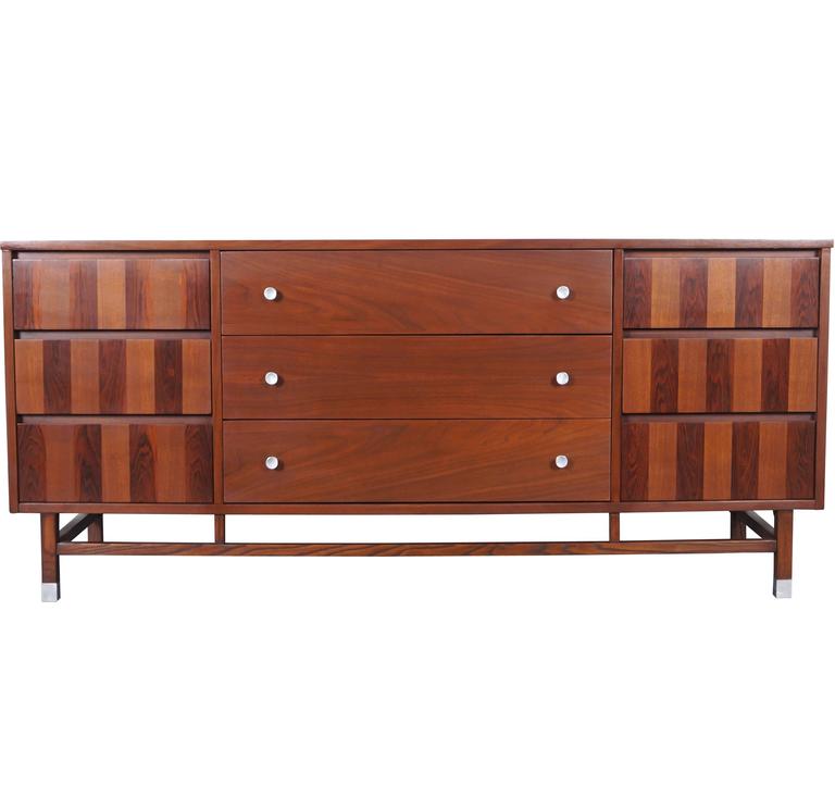 Mid Century Walnut and Rosewood Dresser by Stanley