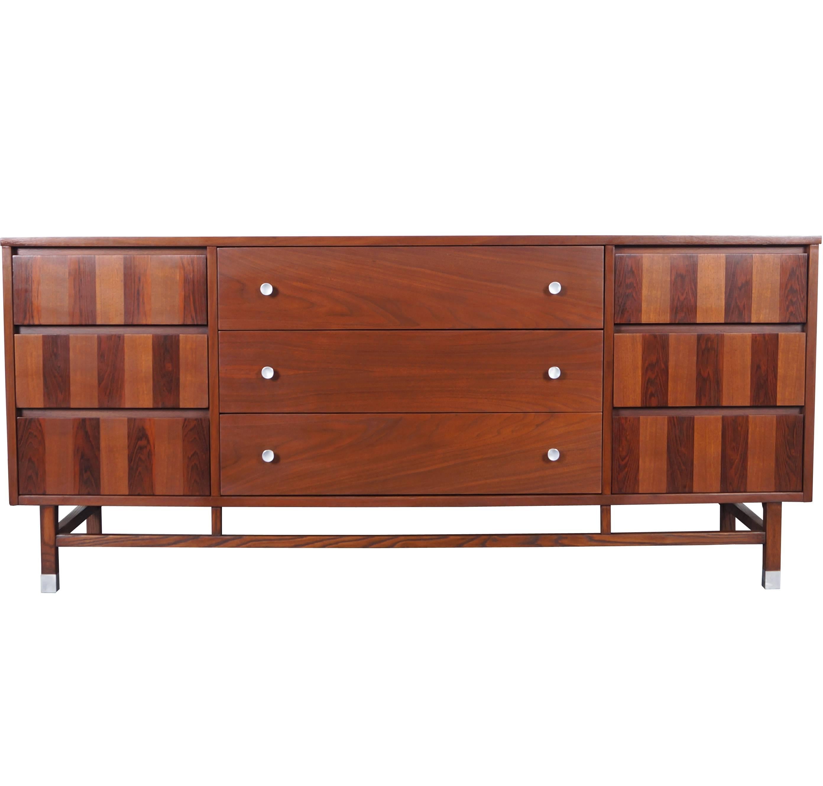 Mid-Century Walnut and Rosewood Dresser by Stanley