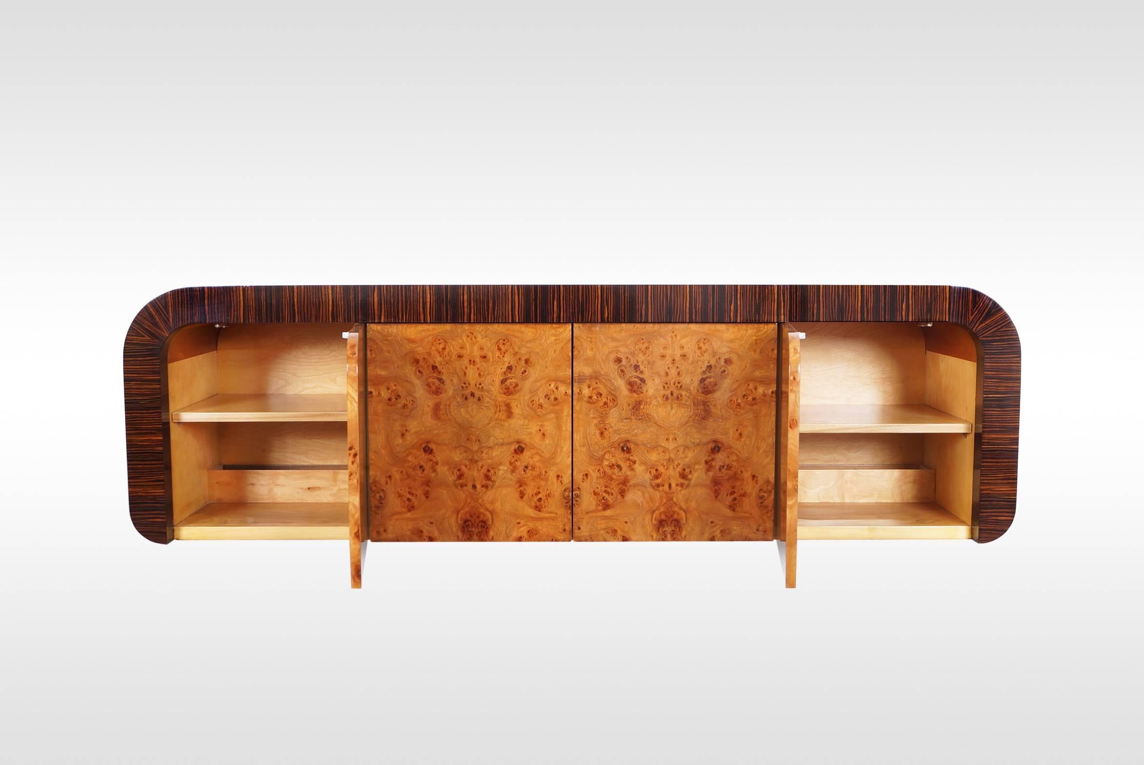 Late 20th Century Vintage Burl Wood Wall-Mounted Credenza