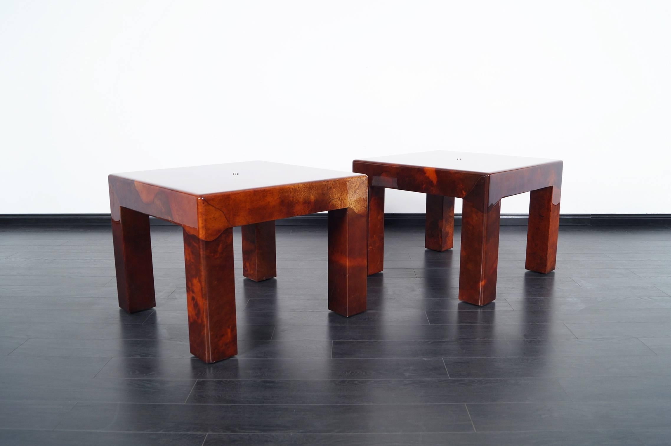 Mid-Century Modern Vintage Parsons Goatskin Side Tables by Karl Springer