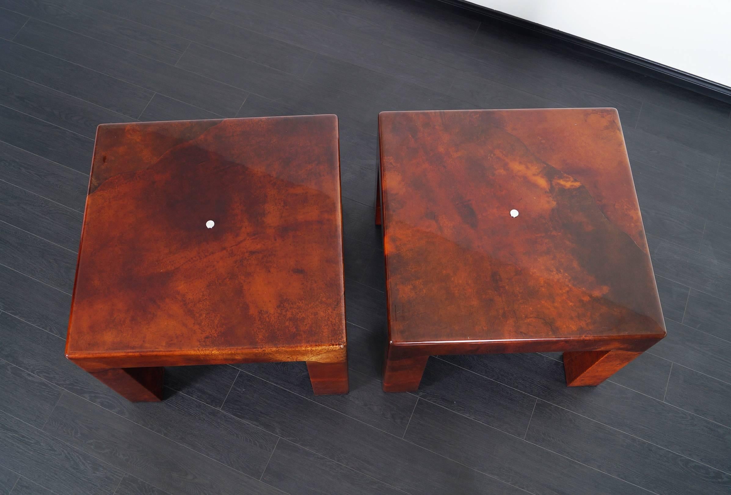 Late 20th Century Vintage Parsons Goatskin Side Tables by Karl Springer
