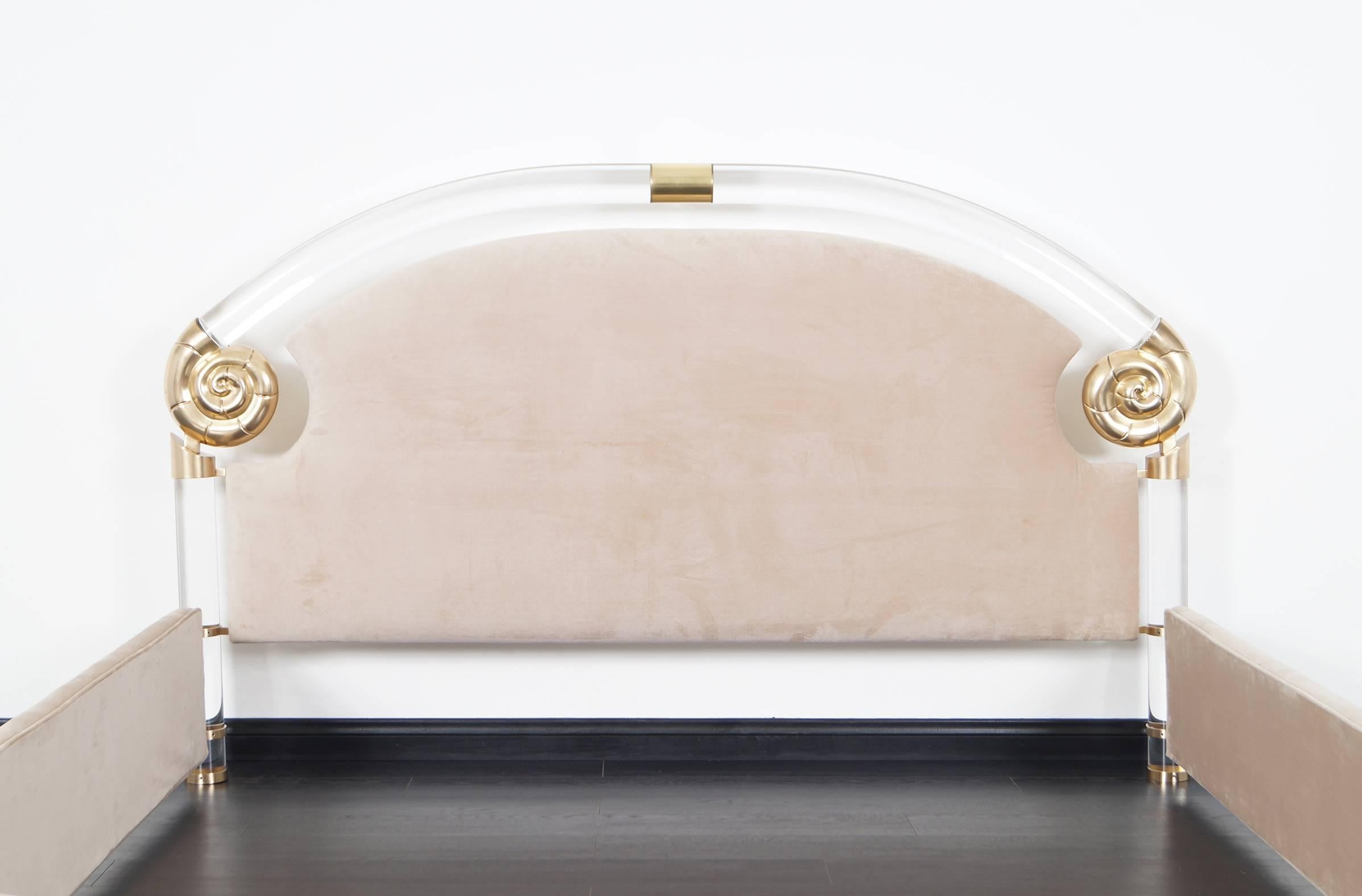 Hollywood Regency Exceptional Lucite and Brass King-Sized Bed by Marcello Mioni