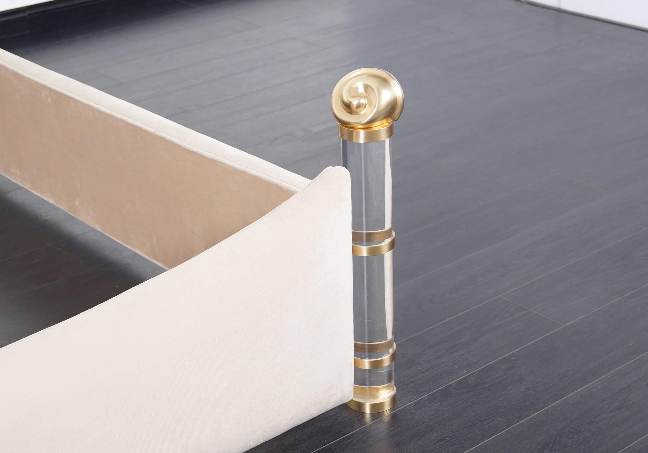 Italian Exceptional Lucite and Brass King-Sized Bed by Marcello Mioni
