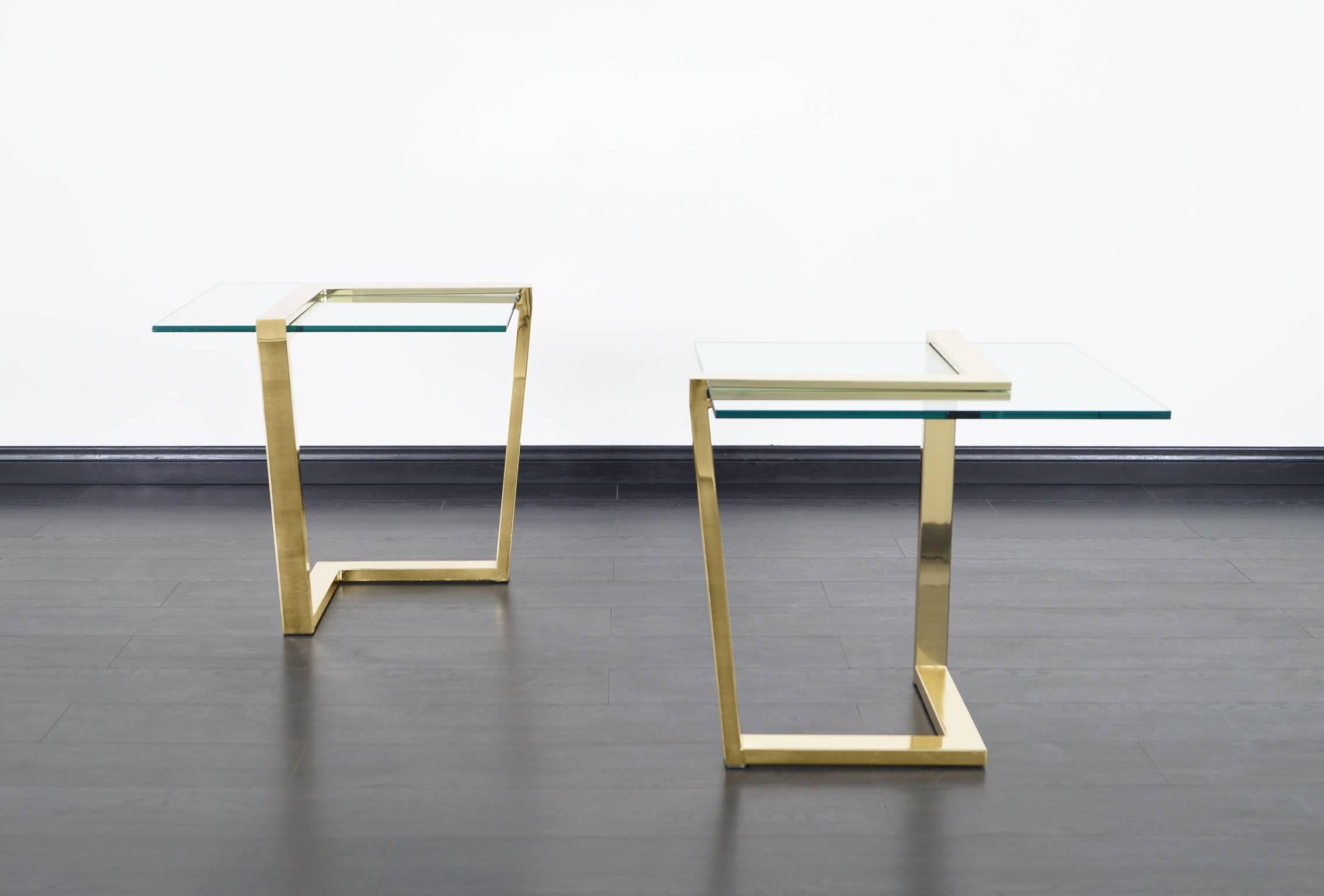 Mid-Century Modern Vintage Brass Cantilevered Side Tables by DIA