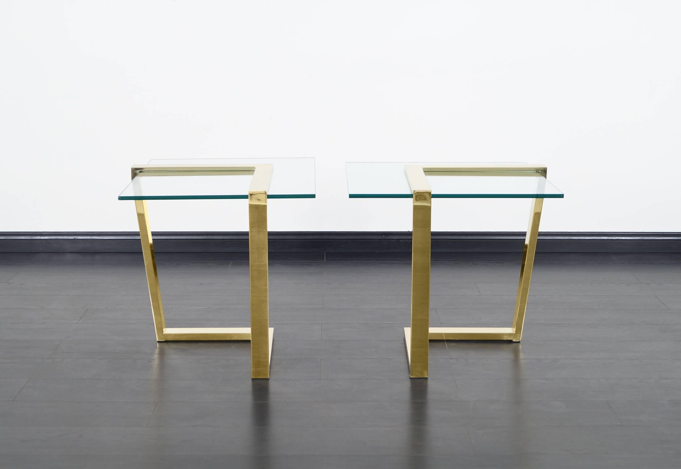 American Vintage Brass Cantilevered Side Tables by DIA