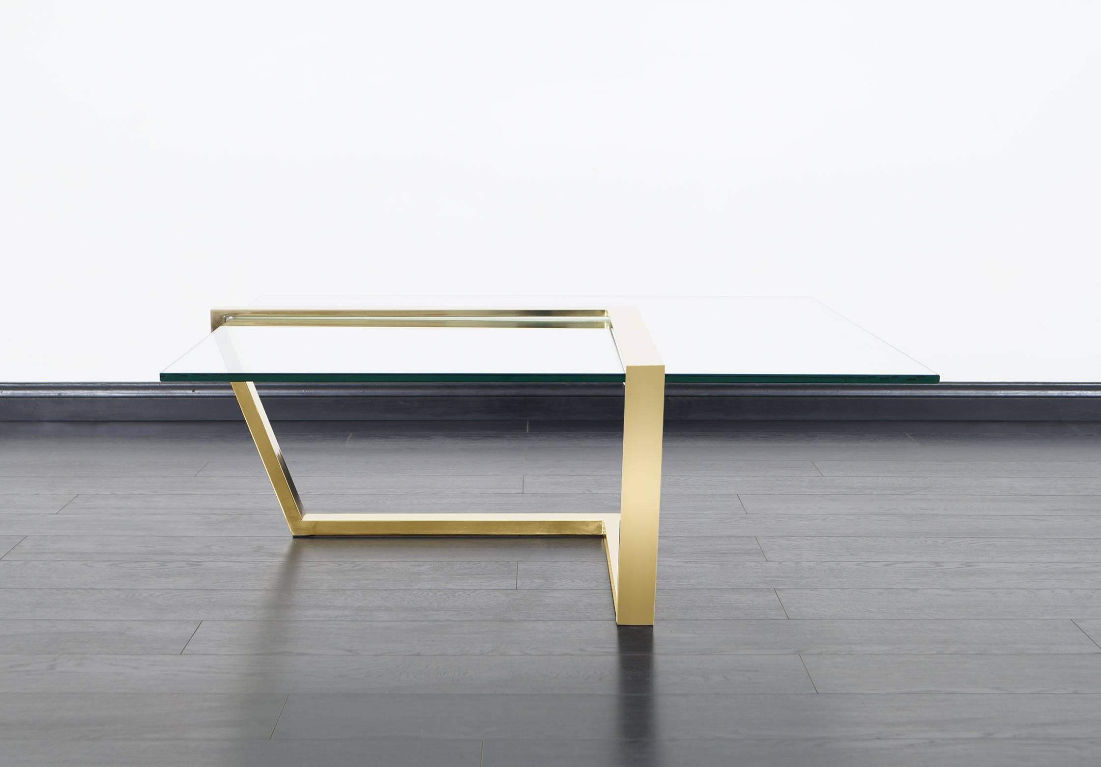 Vintage Brass Cantilevered Coffee Table by DIA In Good Condition In North Hollywood, CA