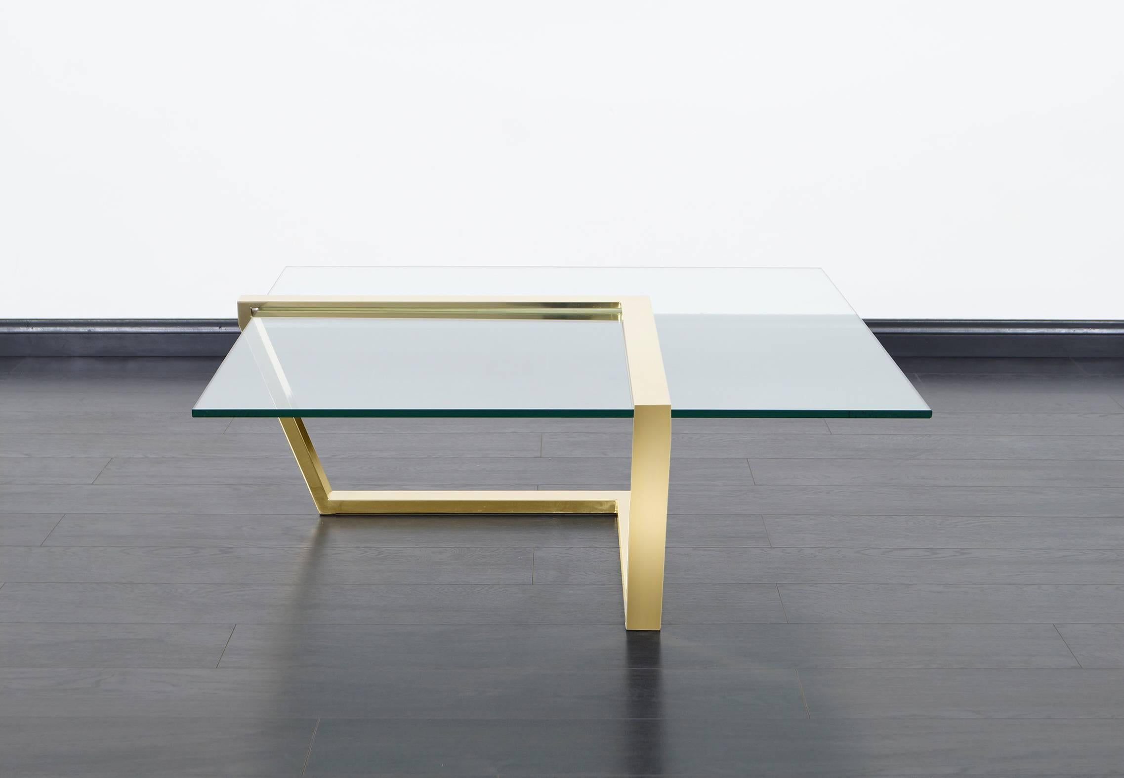 Mid-Century Modern Vintage Brass Cantilevered Coffee Table by DIA