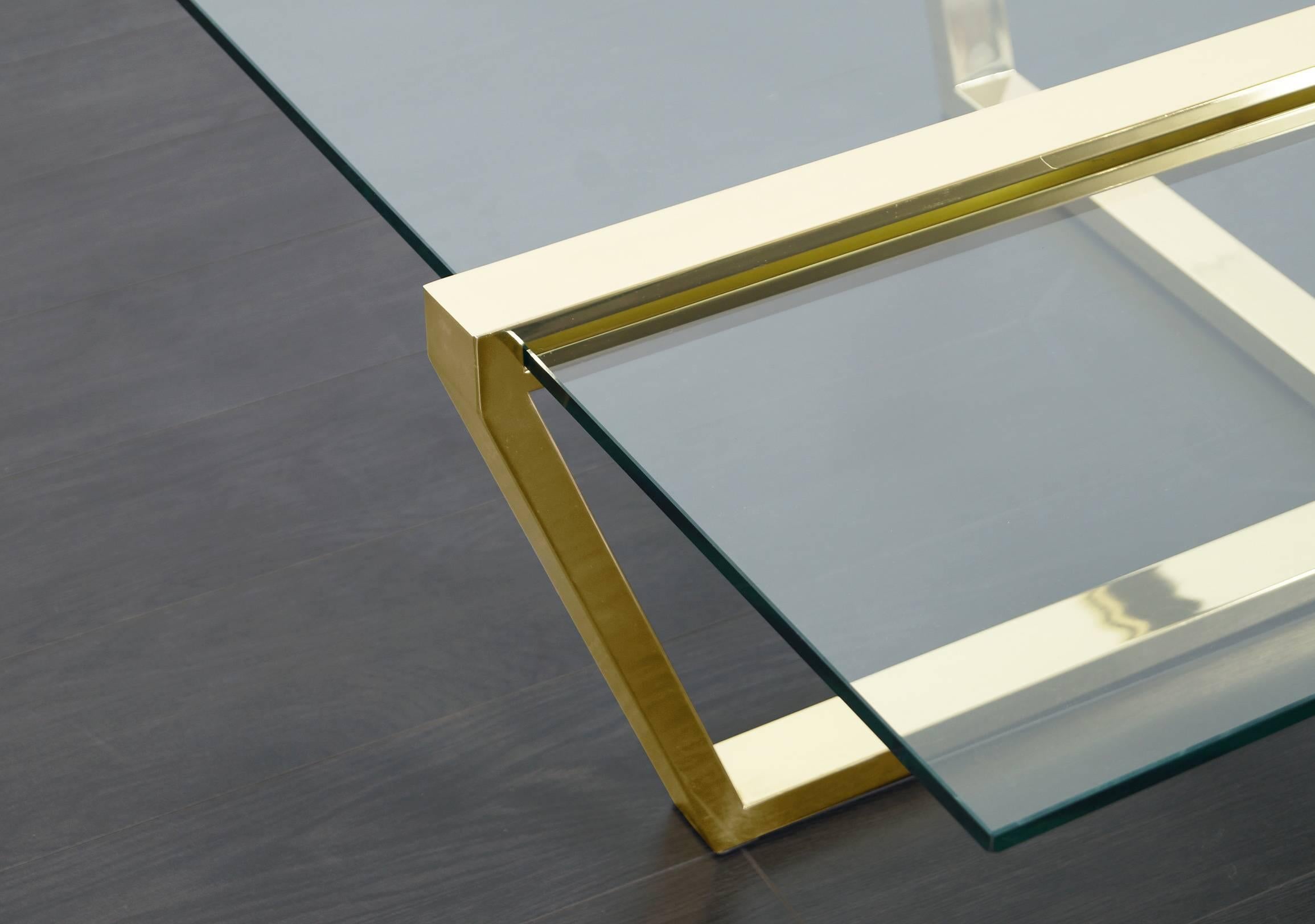 American Vintage Brass Cantilevered Coffee Table by DIA