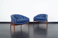 Vintage Leather Tufted "Barrel" Lounge Chairs