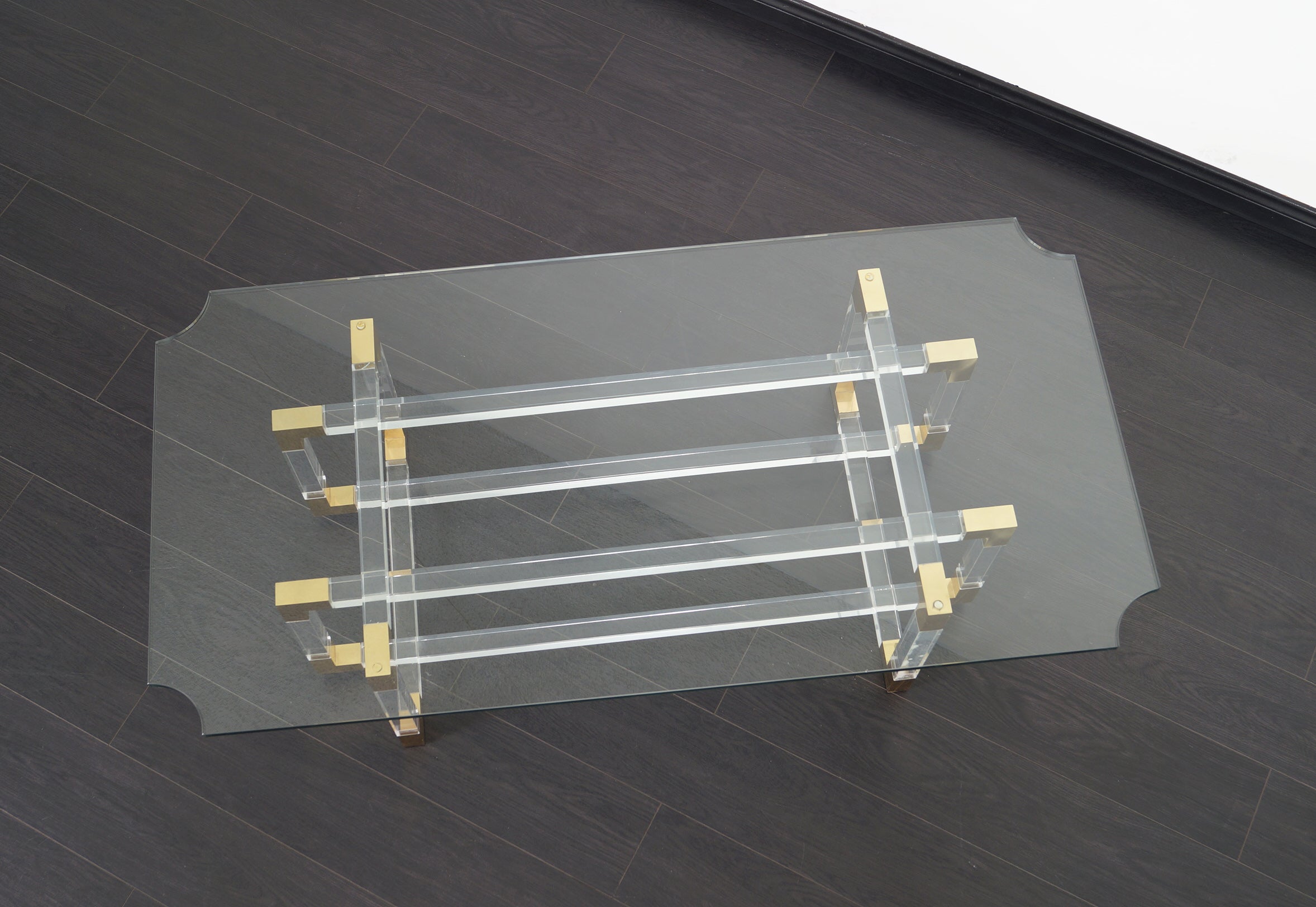 Acrylic And Brass Metric Line Coffee Table By Charles Hollis