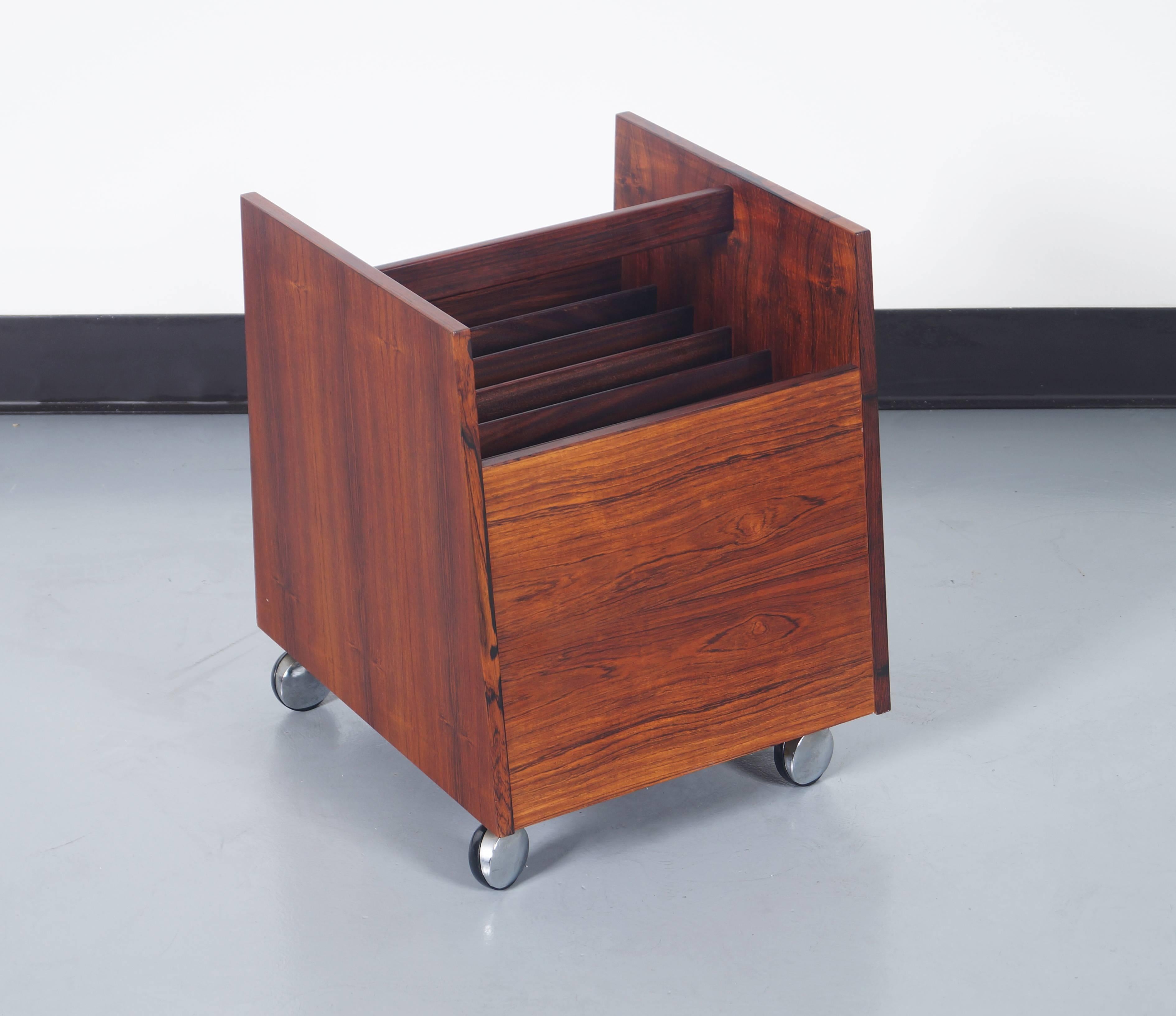 Mid-20th Century Danish Rosewood Rolling Magazine Stand by Rolf Hesland