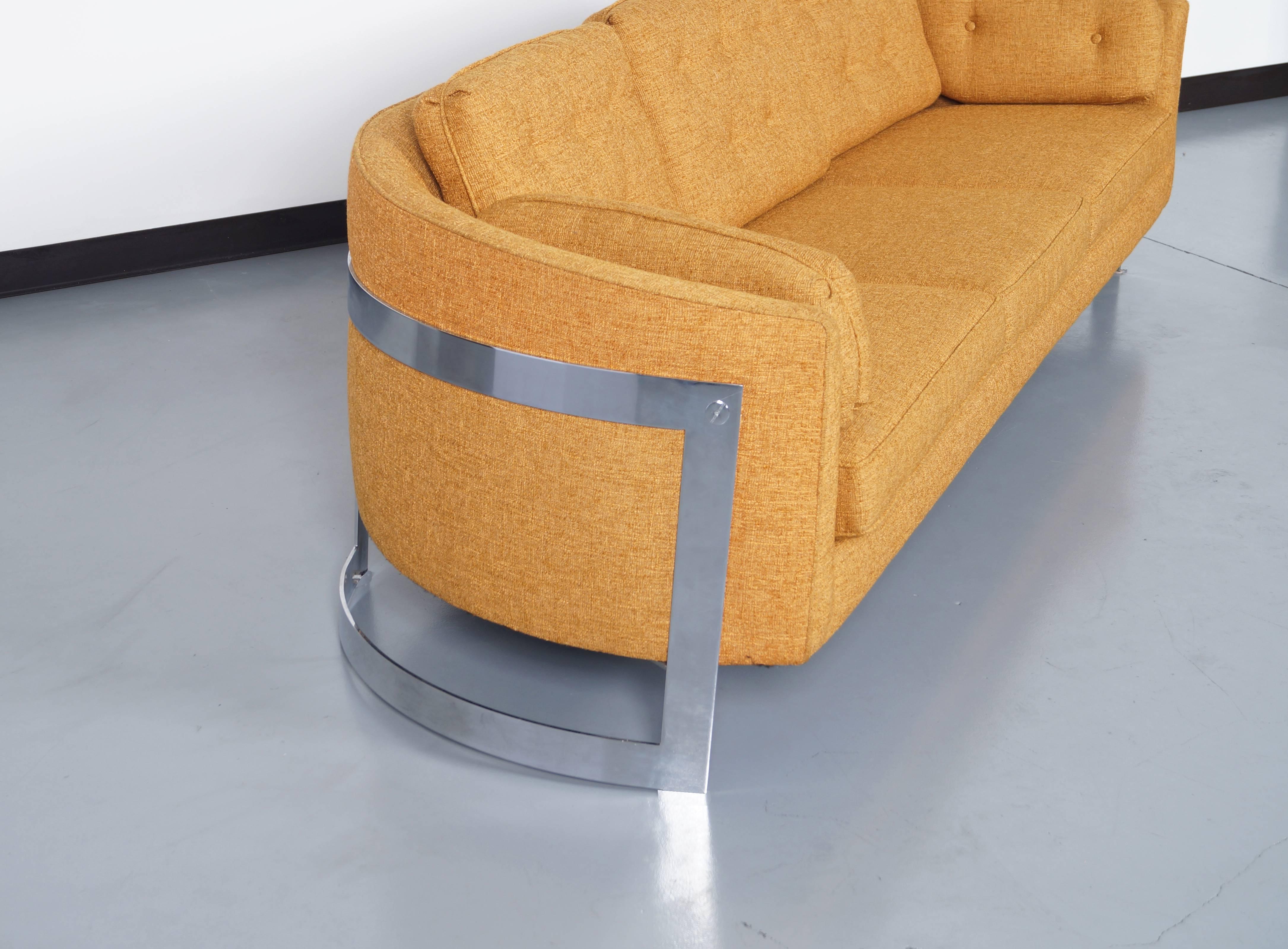 Mid-Century Modern Vintage Floating Chrome Sofa Attributed to Milo Baughman