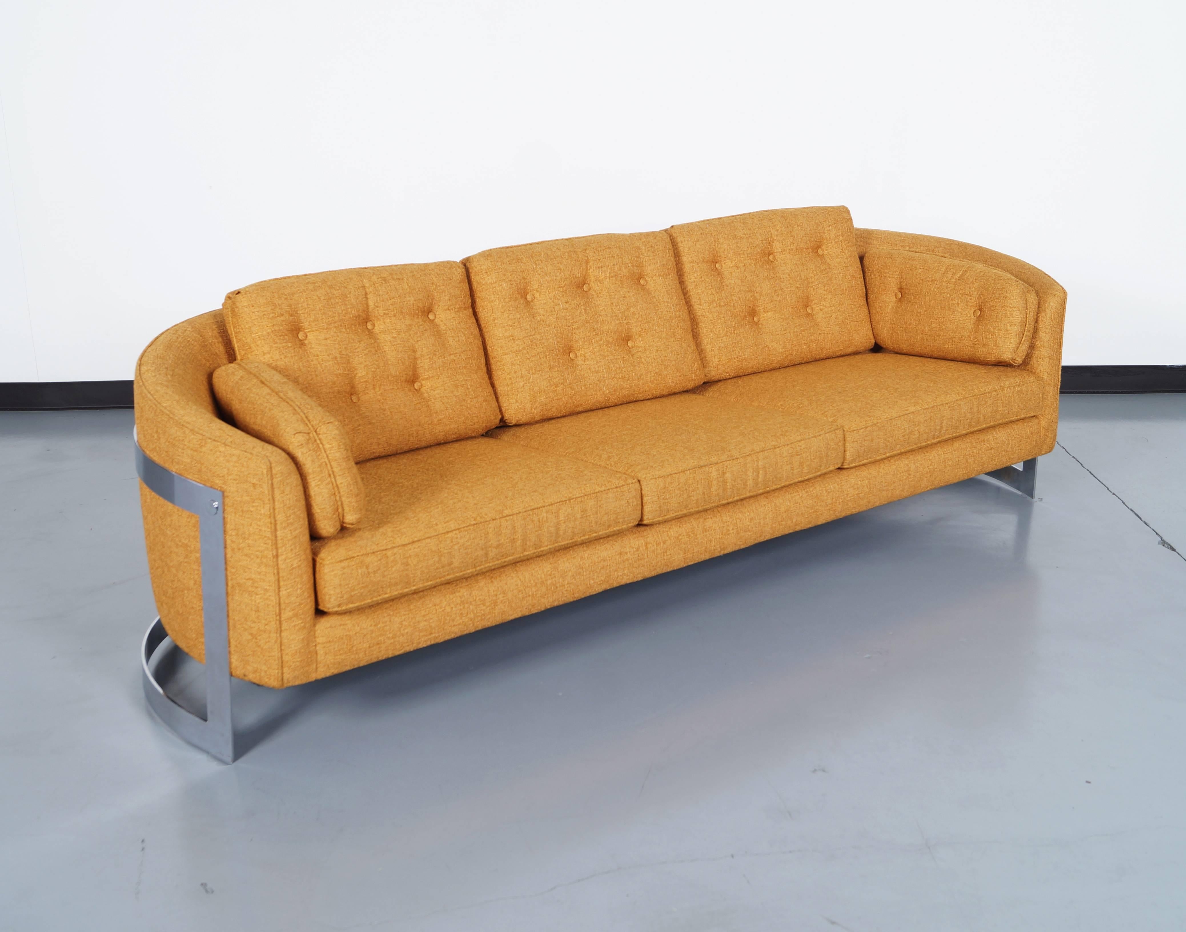 American Vintage Floating Chrome Sofa Attributed to Milo Baughman