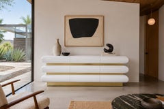 Vintage Italian Postmodern White Lacquered and Brass Dresser, 1980s