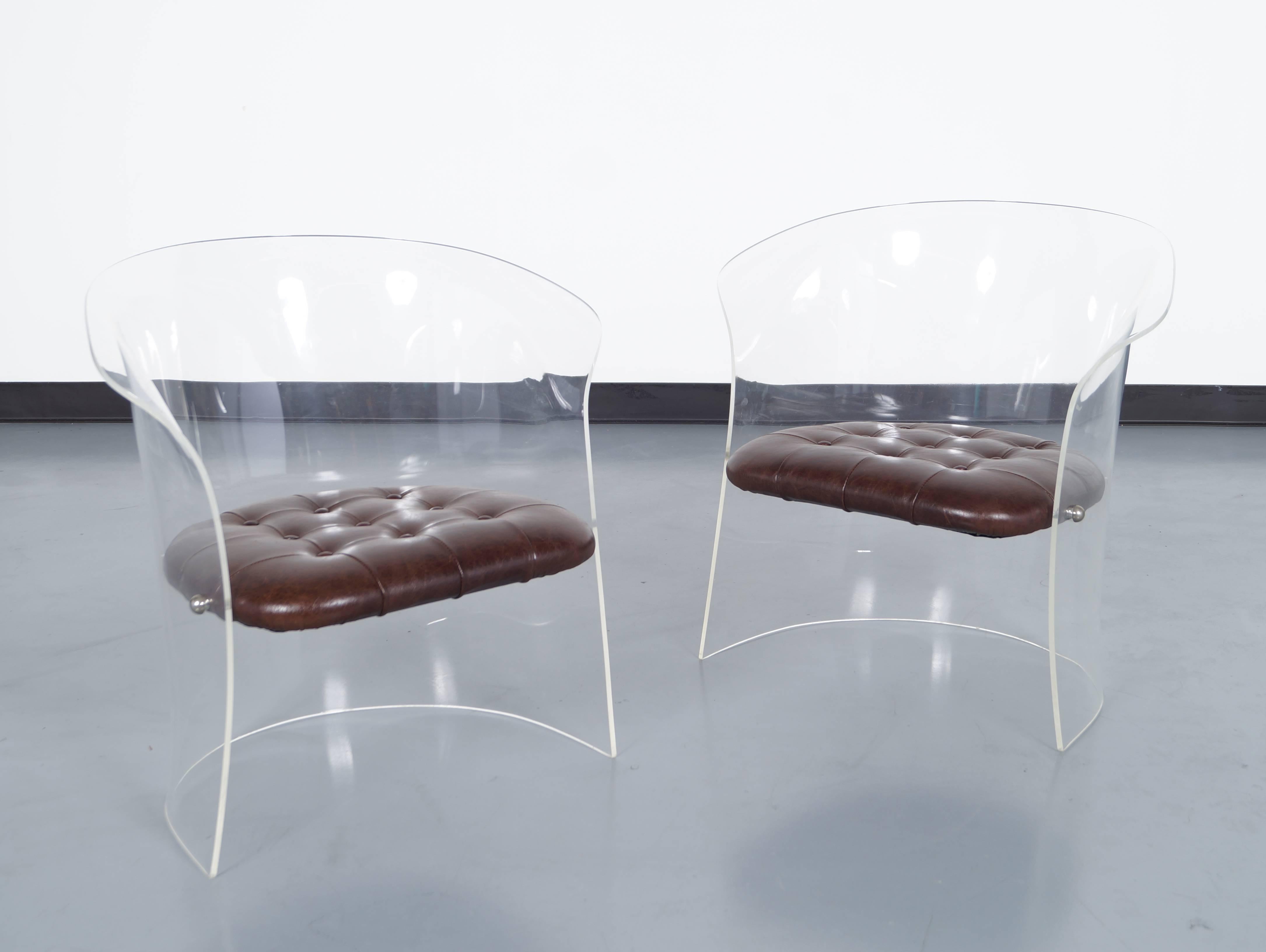 Chrome Vintage Leather Lucite Chairs