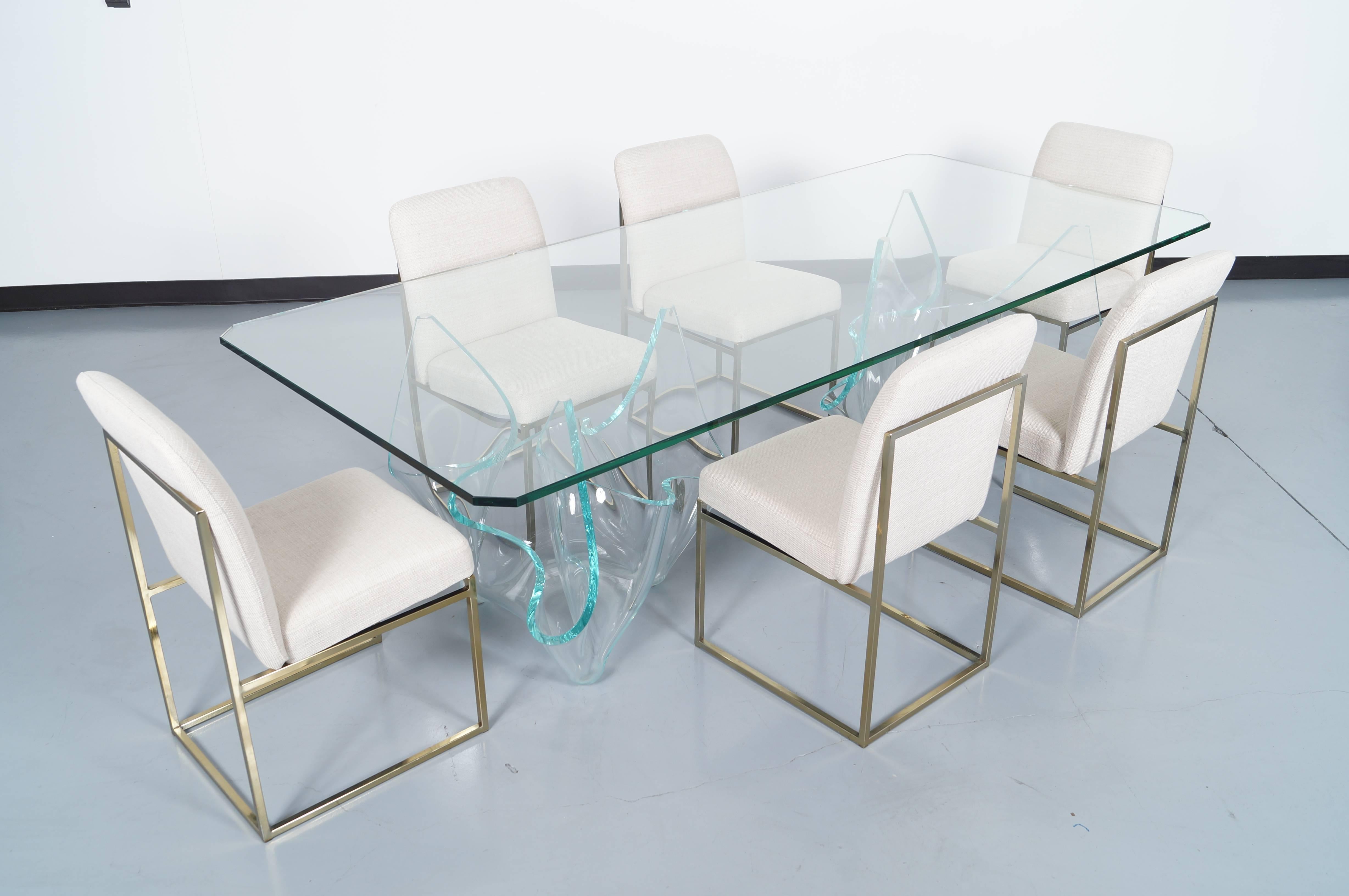 Vintage sculptural glass dining table designed by the glass artist Laurel Fyfe.