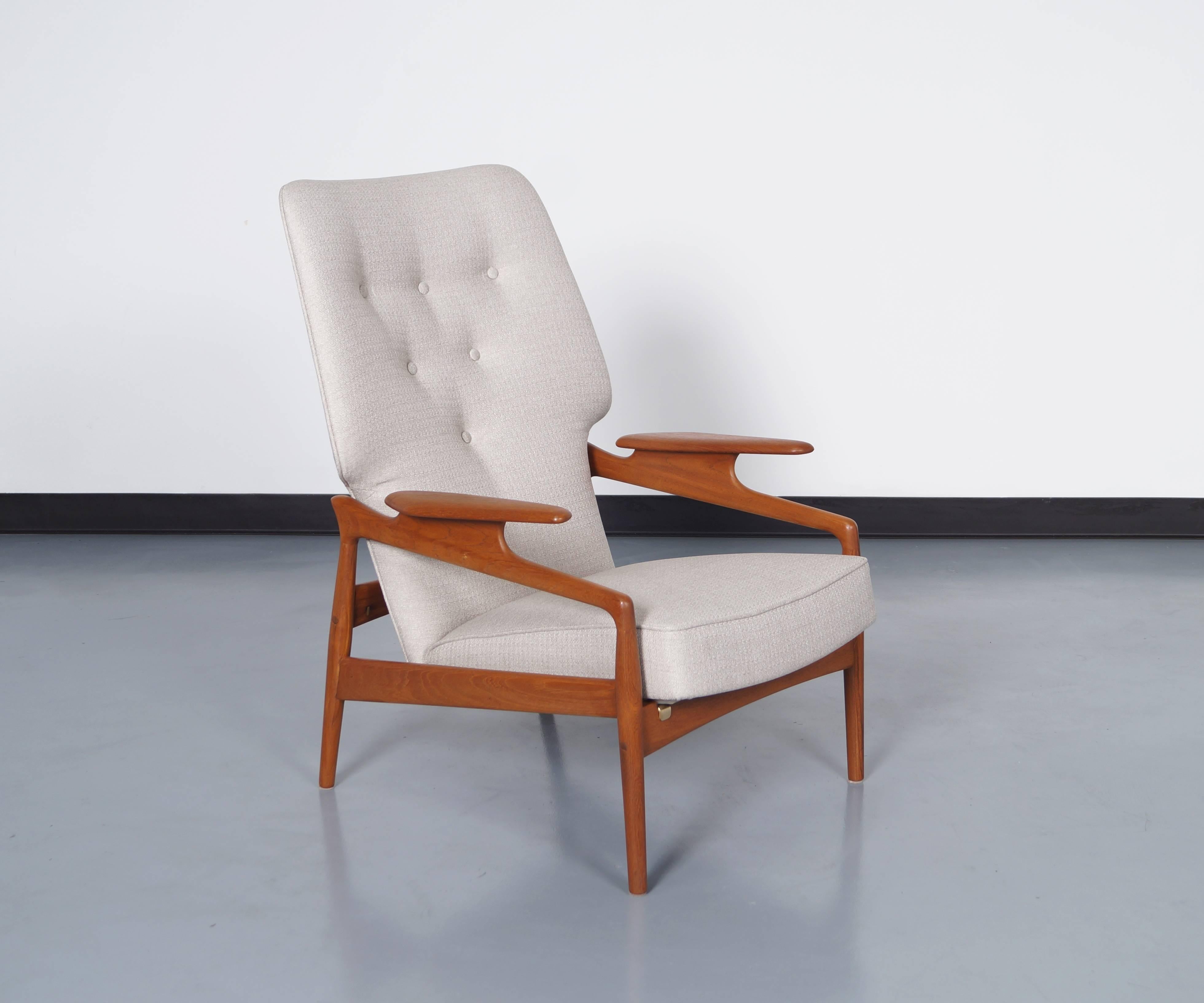 Fabric Danish Reclining Lounge Chair and Ottoman