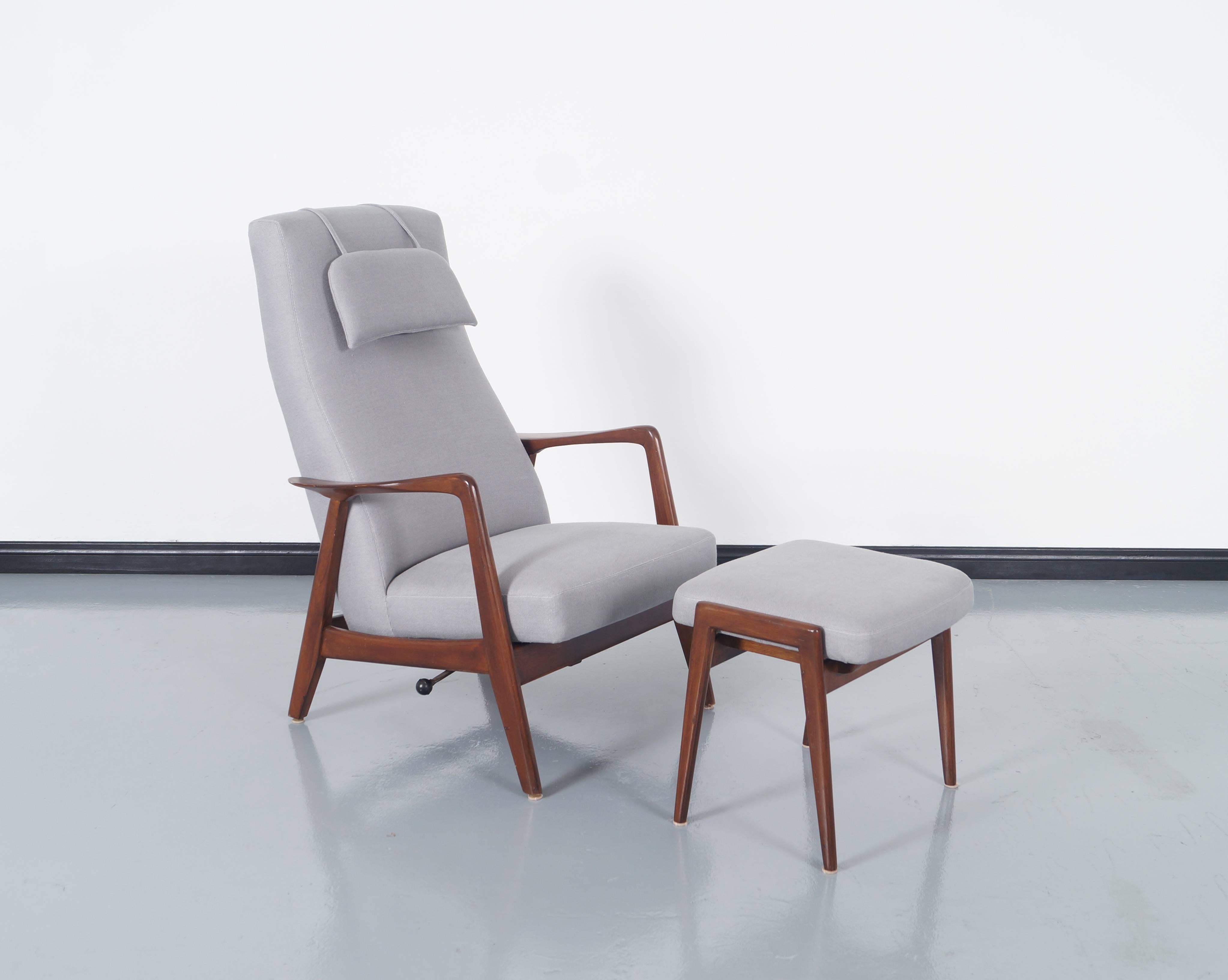 Swedish Vintage Reclining Lounge Chair and Ottoman by Folke Ohlsson for Dux