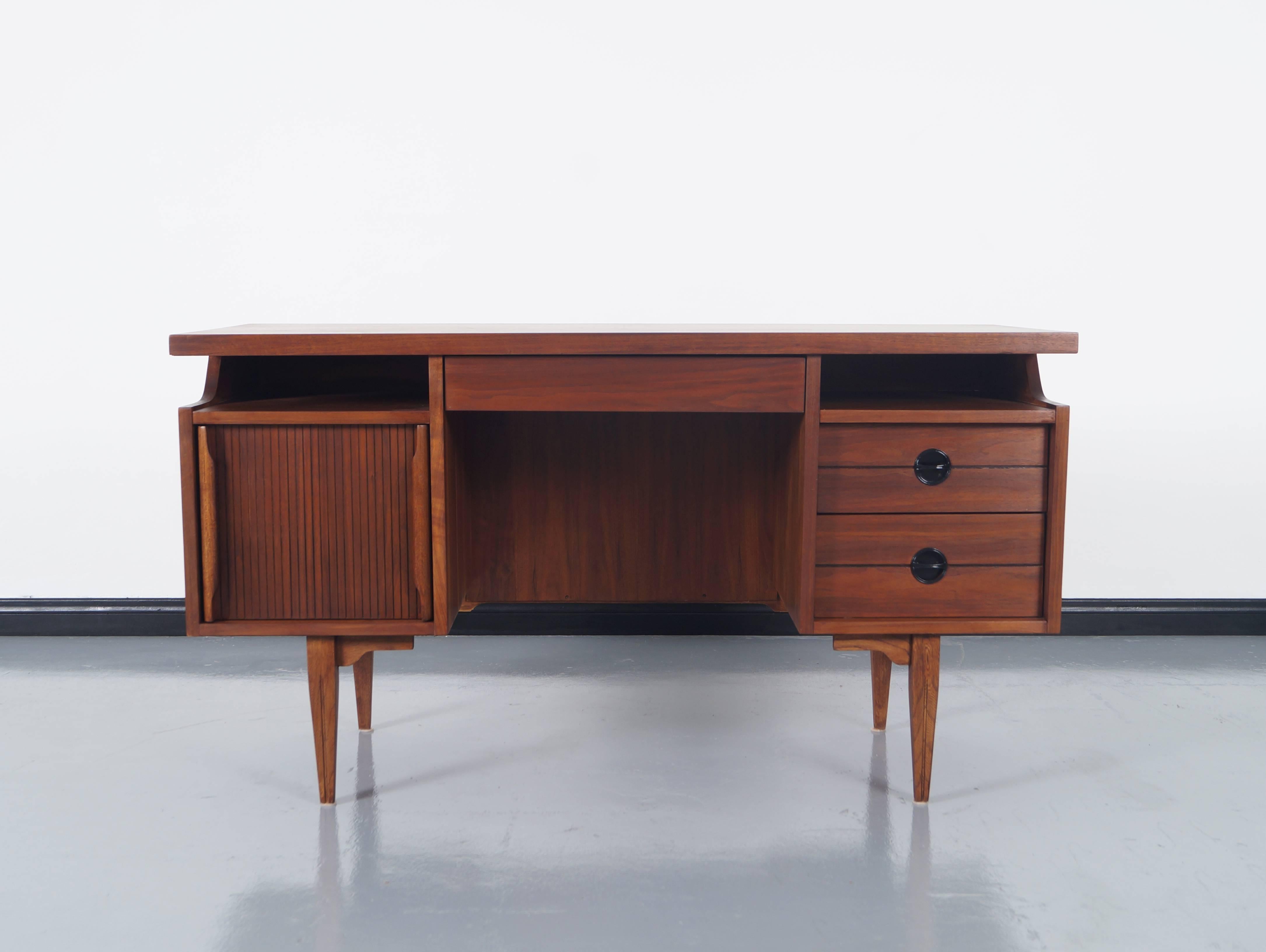 Metal Mid-Century Walnut Desk by Hooker