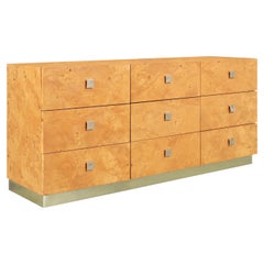 Mid-Century Modern Burl Wood and Brass Dresser by Founders for Thomasville
