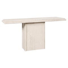 Vintage Italian Postmodern Bullnose Edge Travertine Console Table