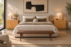 Mid-Century Modern Burl Wood and Brass Nightstands by Founders for Thomasville