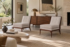 Fauteuils de salon vintage en noyer de la marque T.H. Robsjohn-Gibbings pour Widdicomb