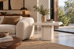 Vintage Italian Modern Travertine Side Tables with Bullnose Edge, 1980s