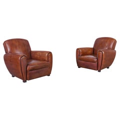 Poltrone da club vintage in pelle in stile Art Déco francese, anni ’40