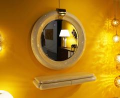 Vintage Tessellated Bone Mirror with Wall-Mounted Console