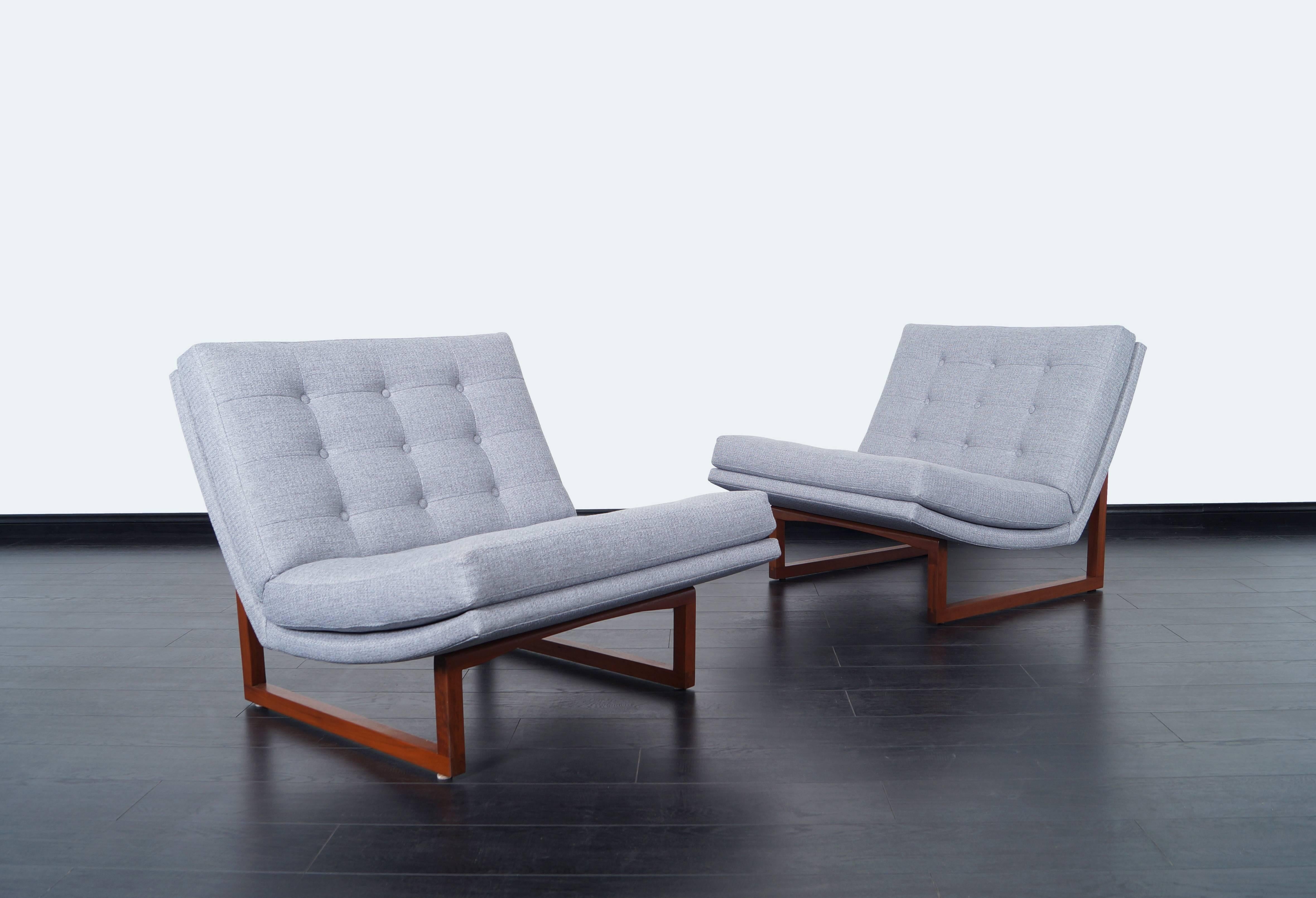 Vintage Tufted Walnut Lounge Chairs by Milo Baughman 2
