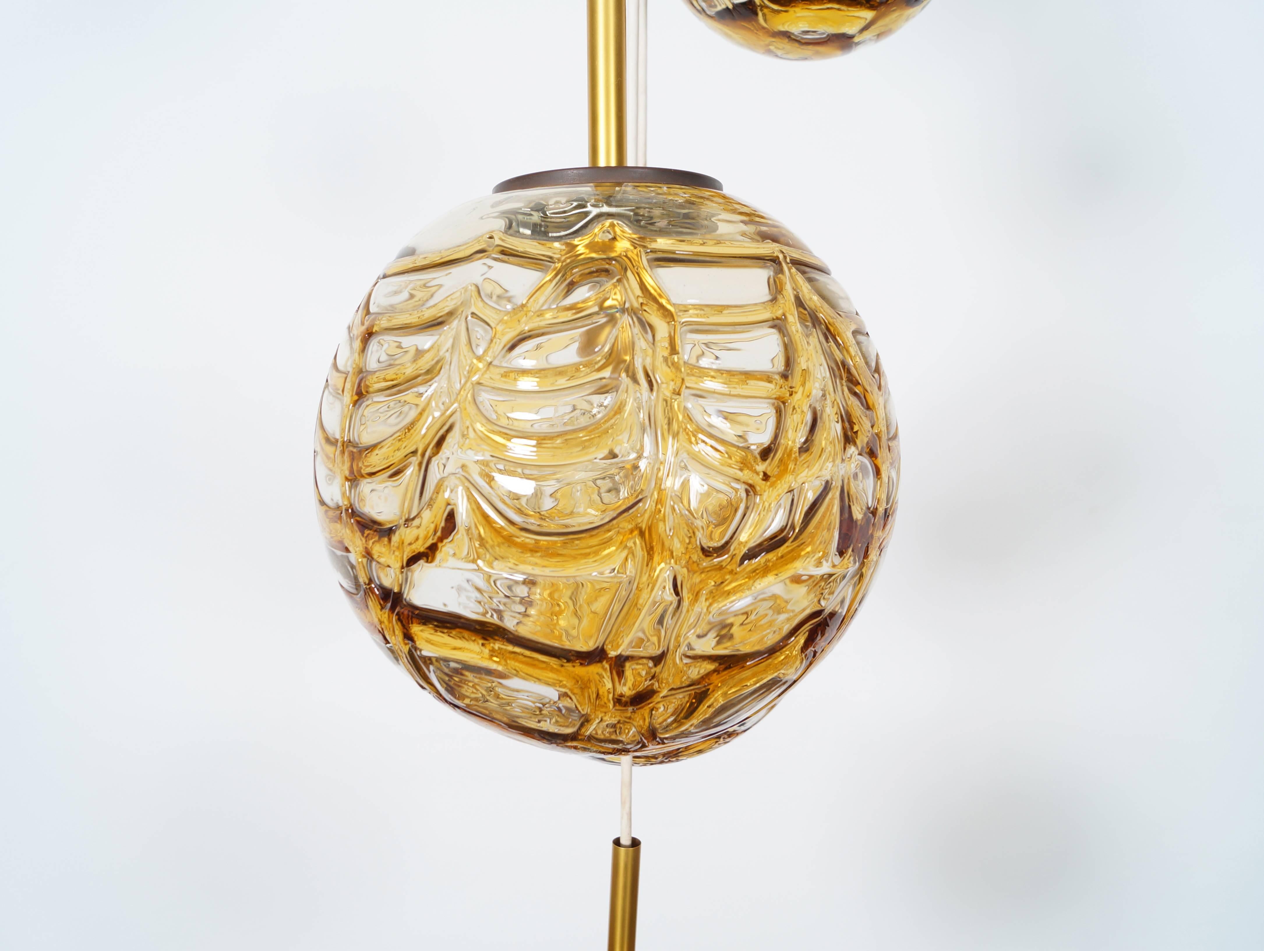 Brass Vintage Amber Glass Globes Chandelier by Doria