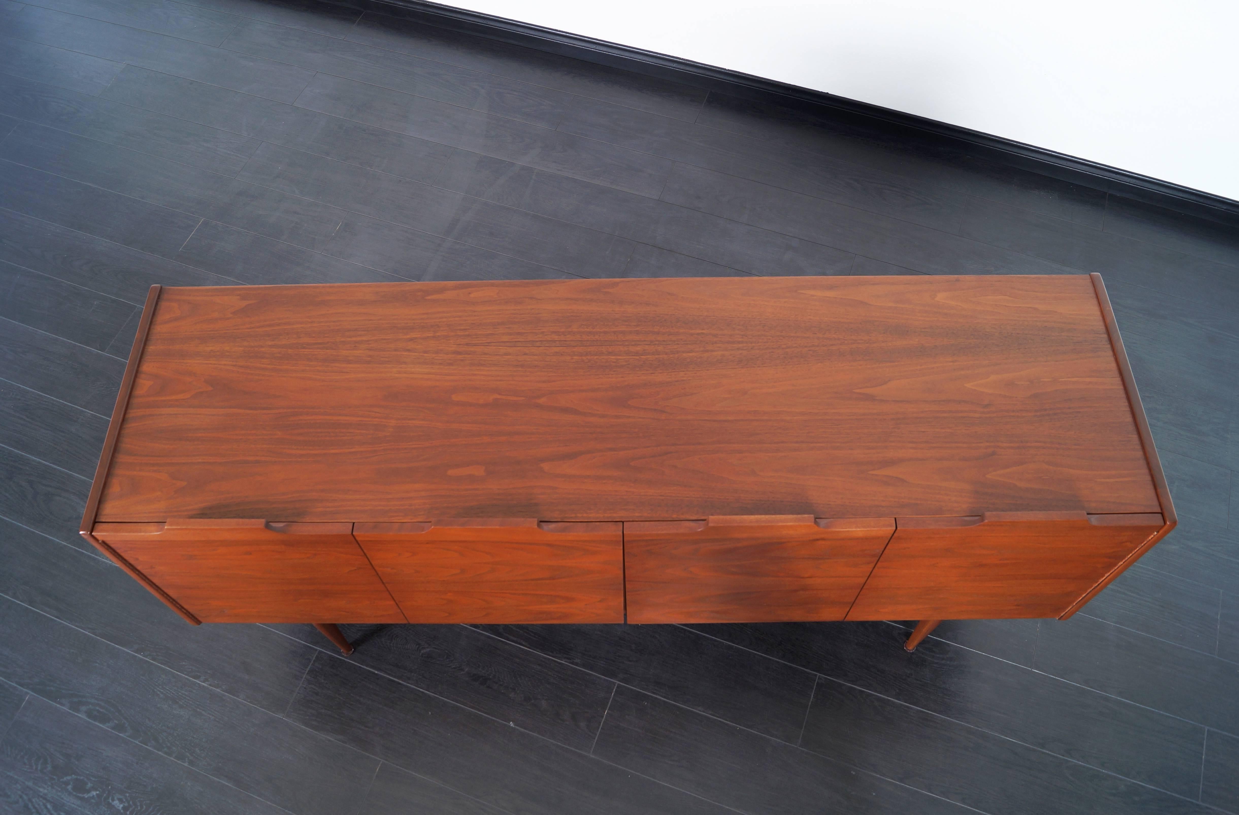 Mid-Century Modern Vintage Walnut Bi-Folding Doors Credenza by John Caldwell for Brown Saltman