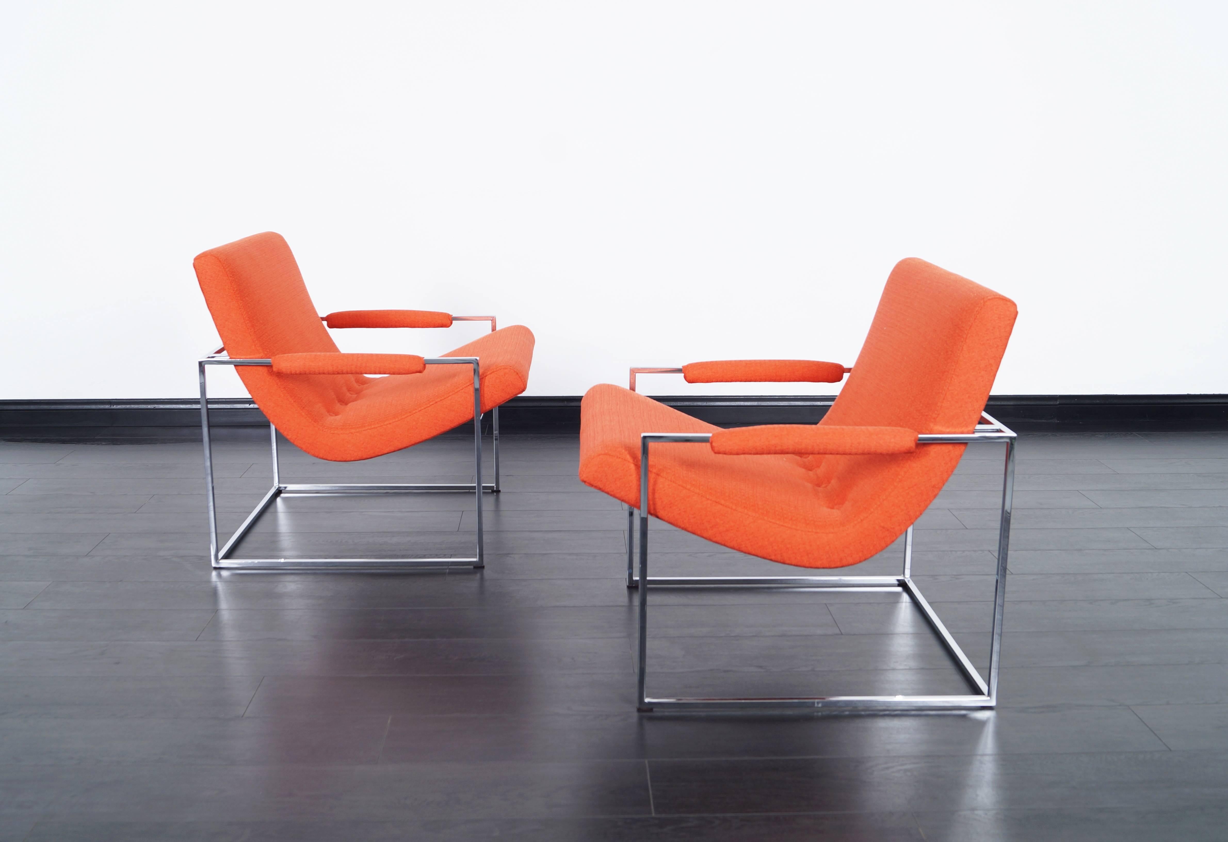 A pair of stunning chrome lounge chairs designed by Milo Baughman for Thayer Coggin.